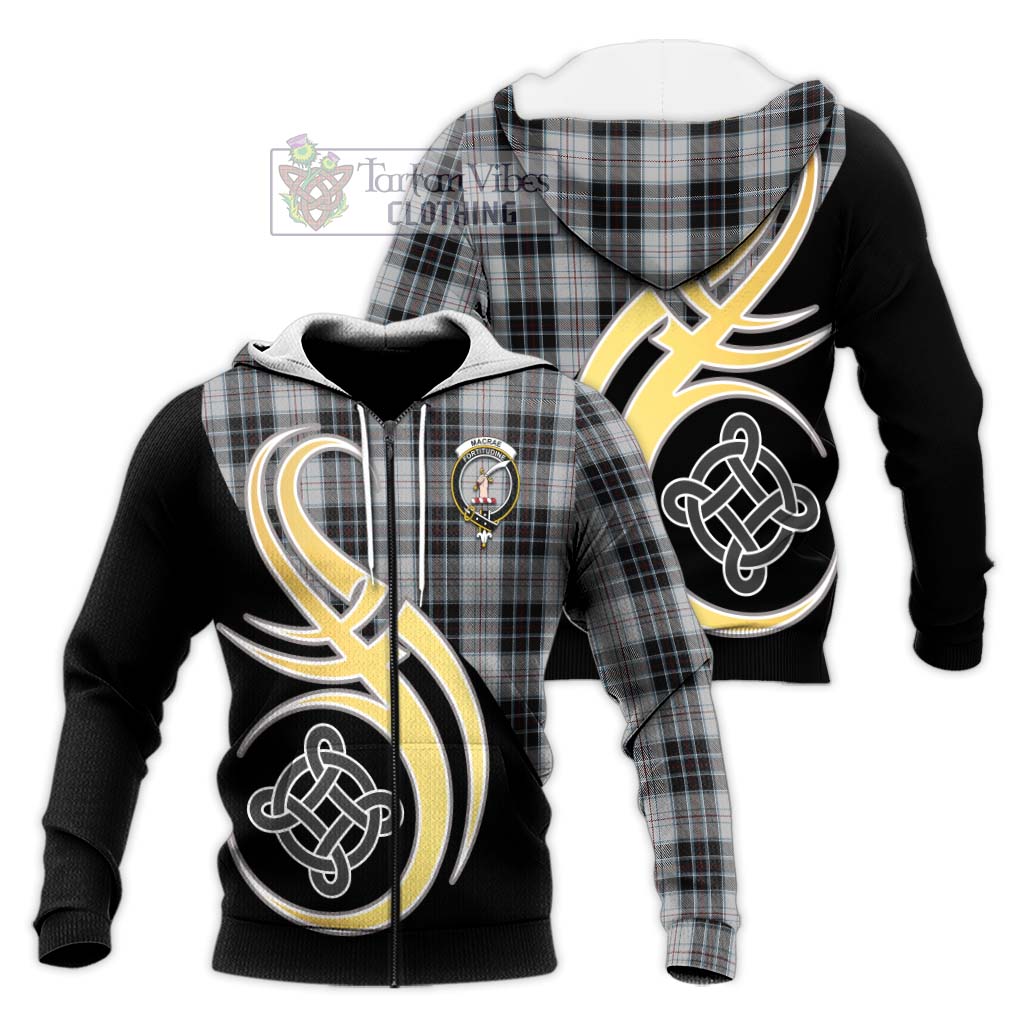 Tartan Vibes Clothing MacRae Dress Tartan Knitted Hoodie with Family Crest and Celtic Symbol Style