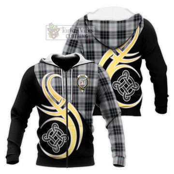 MacRae Dress Tartan Knitted Hoodie with Family Crest and Celtic Symbol Style