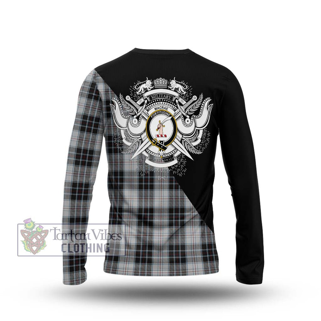 MacRae Dress Tartan Long Sleeve T-Shirt with Family Crest and Military Logo Style - Tartanvibesclothing Shop