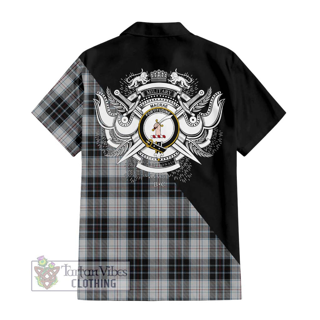 MacRae Dress Tartan Short Sleeve Button Shirt with Family Crest and Military Logo Style - Tartanvibesclothing Shop