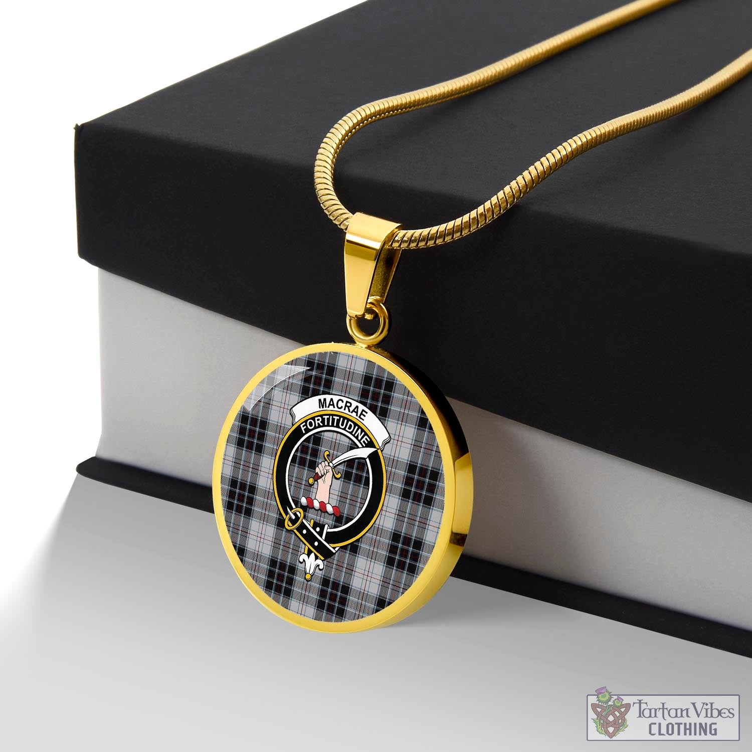 Tartan Vibes Clothing MacRae Dress Tartan Circle Necklace with Family Crest