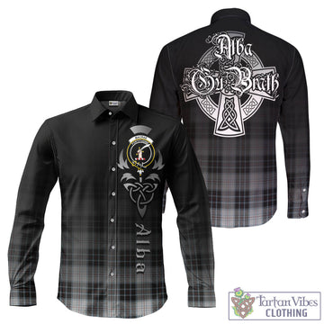 MacRae Dress Tartan Long Sleeve Button Up Featuring Alba Gu Brath Family Crest Celtic Inspired