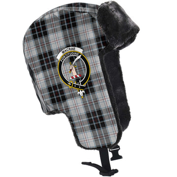 MacRae Dress Tartan Winter Trapper Hat with Family Crest