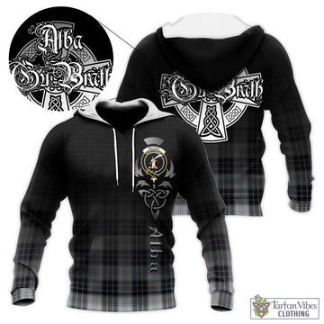 MacRae Dress Tartan Knitted Hoodie Featuring Alba Gu Brath Family Crest Celtic Inspired