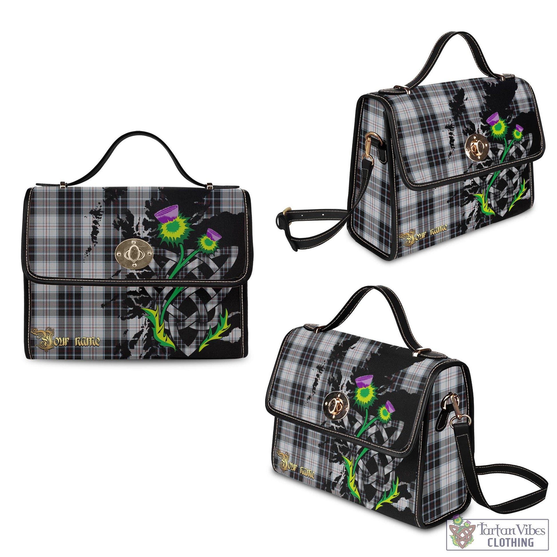 Tartan Vibes Clothing MacRae Dress Tartan Waterproof Canvas Bag with Scotland Map and Thistle Celtic Accents