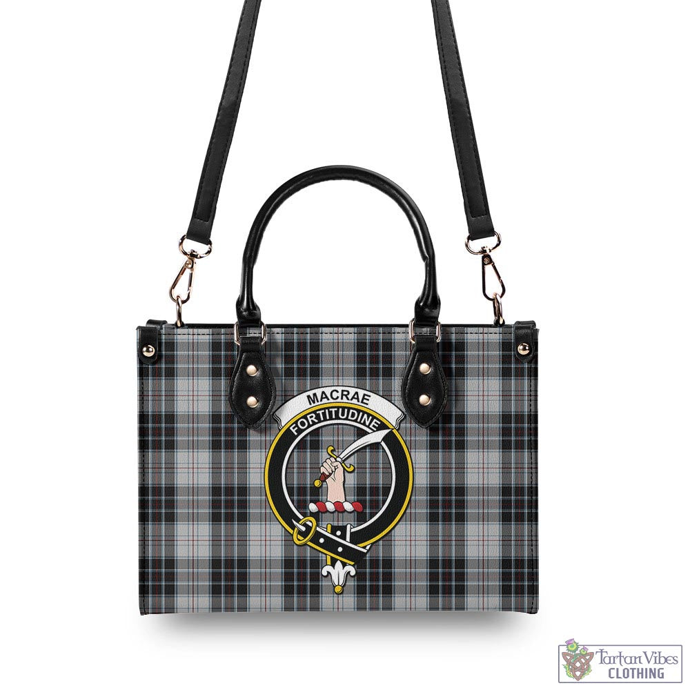 Tartan Vibes Clothing MacRae Dress Tartan Luxury Leather Handbags with Family Crest