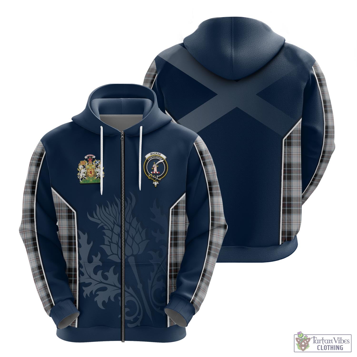 Tartan Vibes Clothing MacRae Dress Tartan Hoodie with Family Crest and Scottish Thistle Vibes Sport Style