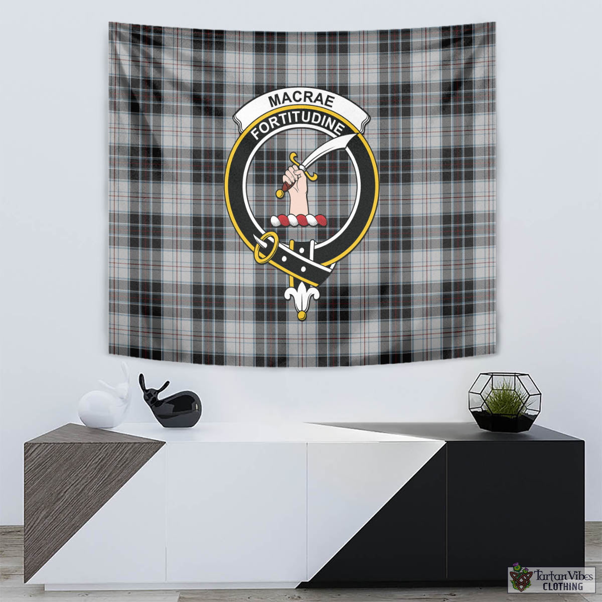 Tartan Vibes Clothing MacRae Dress Tartan Tapestry Wall Hanging and Home Decor for Room with Family Crest