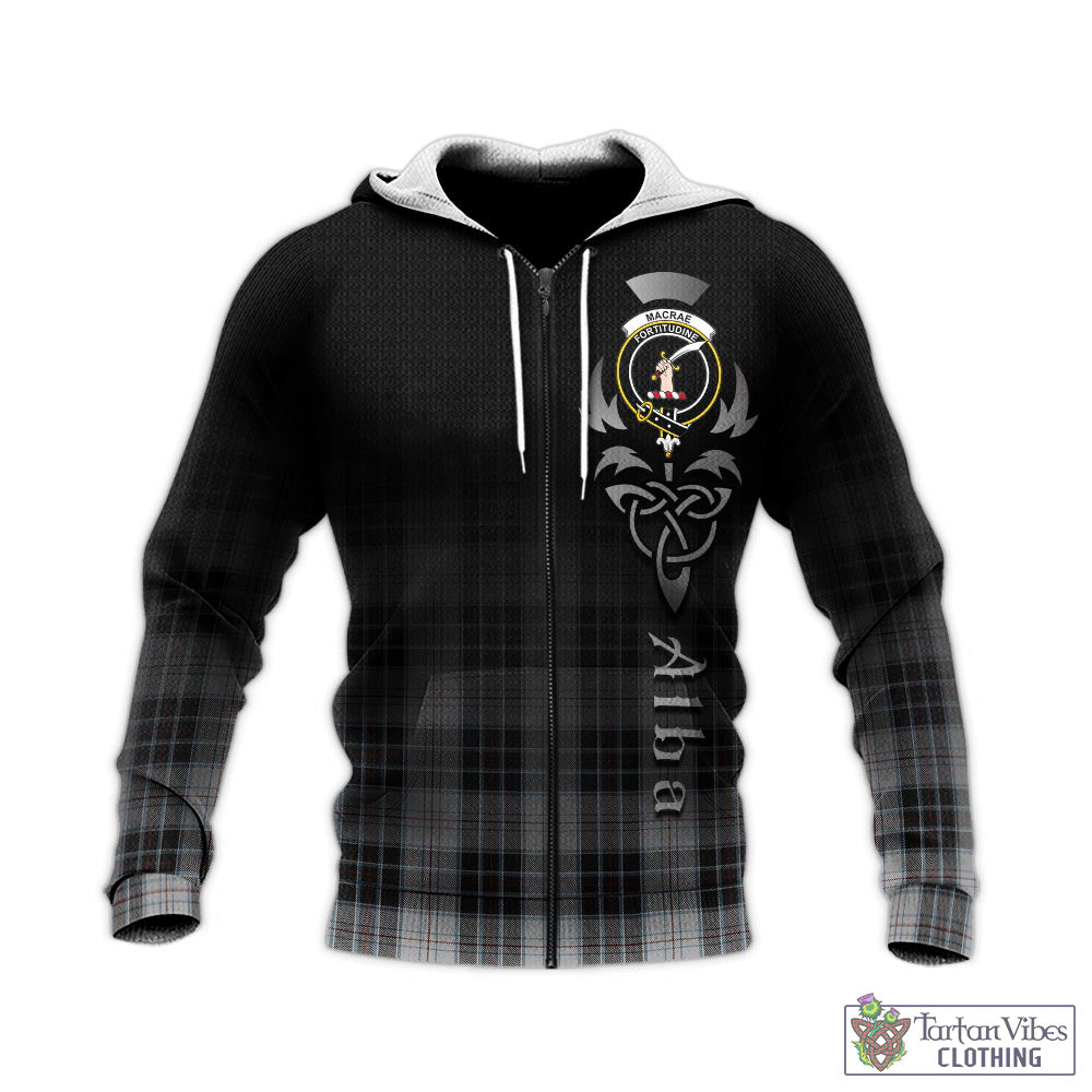 Tartan Vibes Clothing MacRae Dress Tartan Knitted Hoodie Featuring Alba Gu Brath Family Crest Celtic Inspired