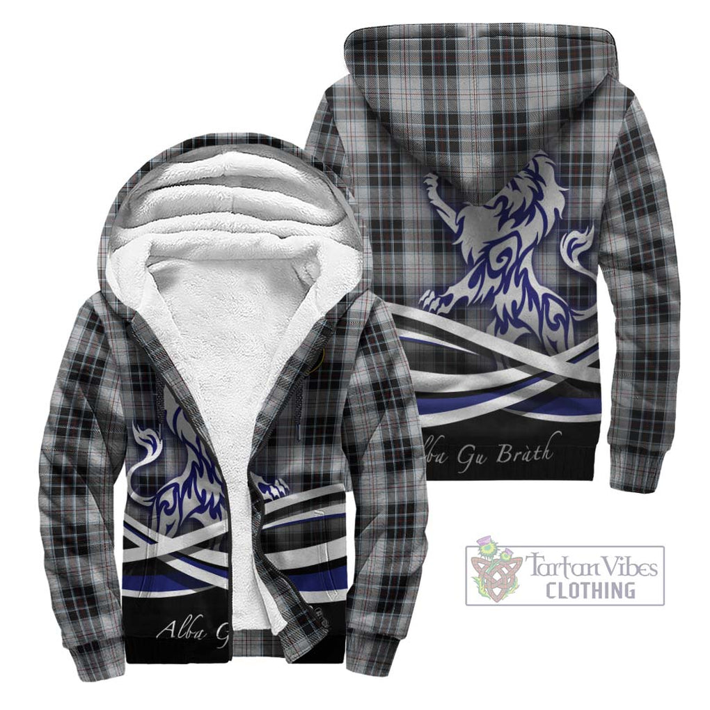 MacRae Dress Tartan Sherpa Hoodie with Alba Gu Brath Regal Lion Emblem Unisex - Tartanvibesclothing Shop