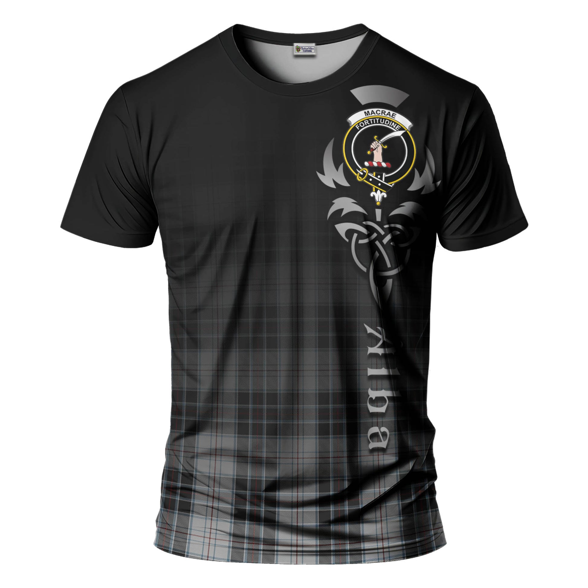 Tartan Vibes Clothing MacRae Dress Tartan T-Shirt Featuring Alba Gu Brath Family Crest Celtic Inspired