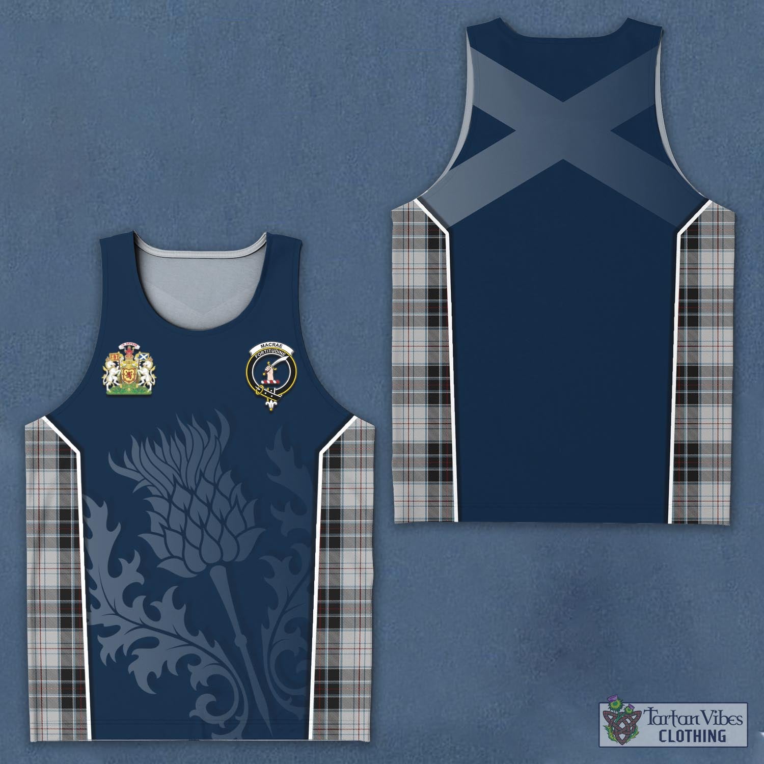 Tartan Vibes Clothing MacRae Dress Tartan Men's Tanks Top with Family Crest and Scottish Thistle Vibes Sport Style