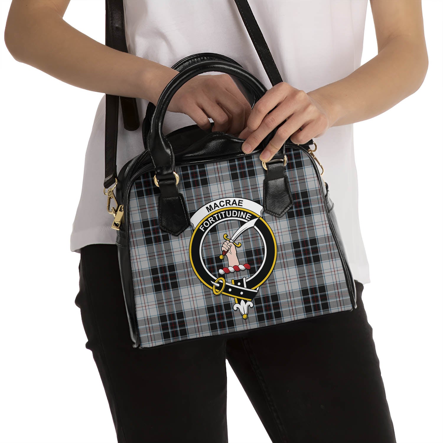 MacRae Dress Tartan Shoulder Handbags with Family Crest - Tartanvibesclothing