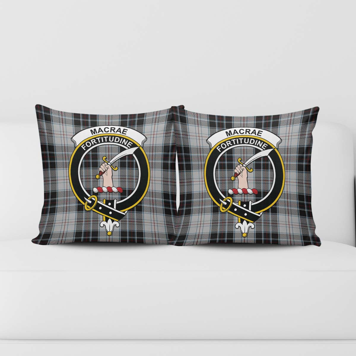 MacRae Dress Tartan Pillow Cover with Family Crest - Tartanvibesclothing