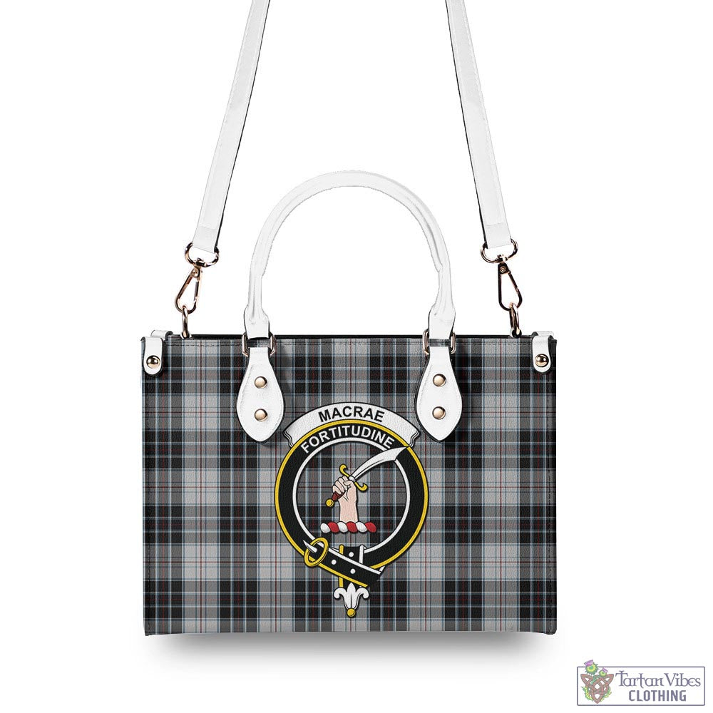 Tartan Vibes Clothing MacRae Dress Tartan Luxury Leather Handbags with Family Crest