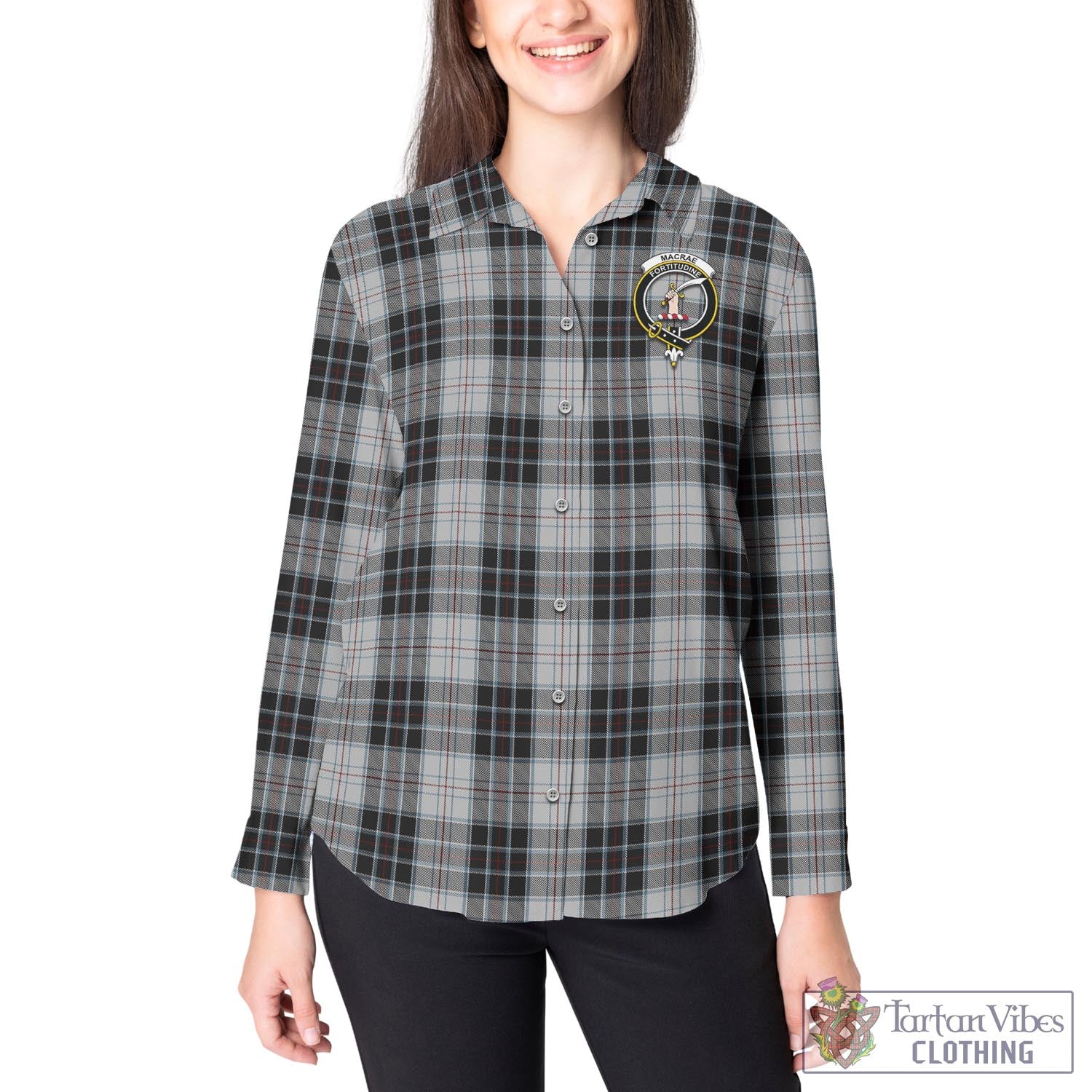 Tartan Vibes Clothing MacRae Dress Tartan Womens Casual Shirt with Family Crest