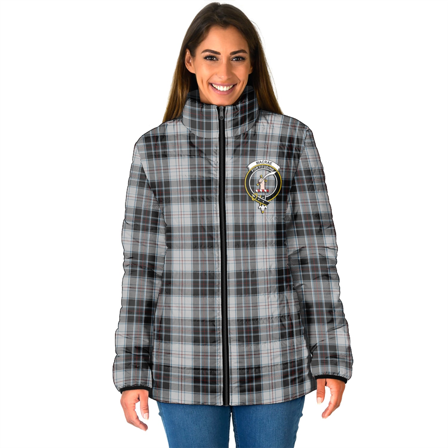 MacRae Dress Tartan Padded Jacket with Family Crest - Tartan Vibes Clothing