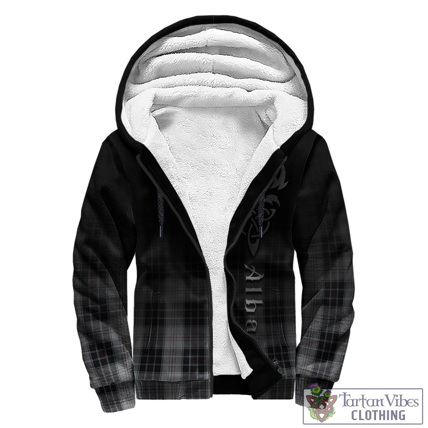 Tartan Vibes Clothing MacRae Dress Tartan Sherpa Hoodie Featuring Alba Gu Brath Family Crest Celtic Inspired