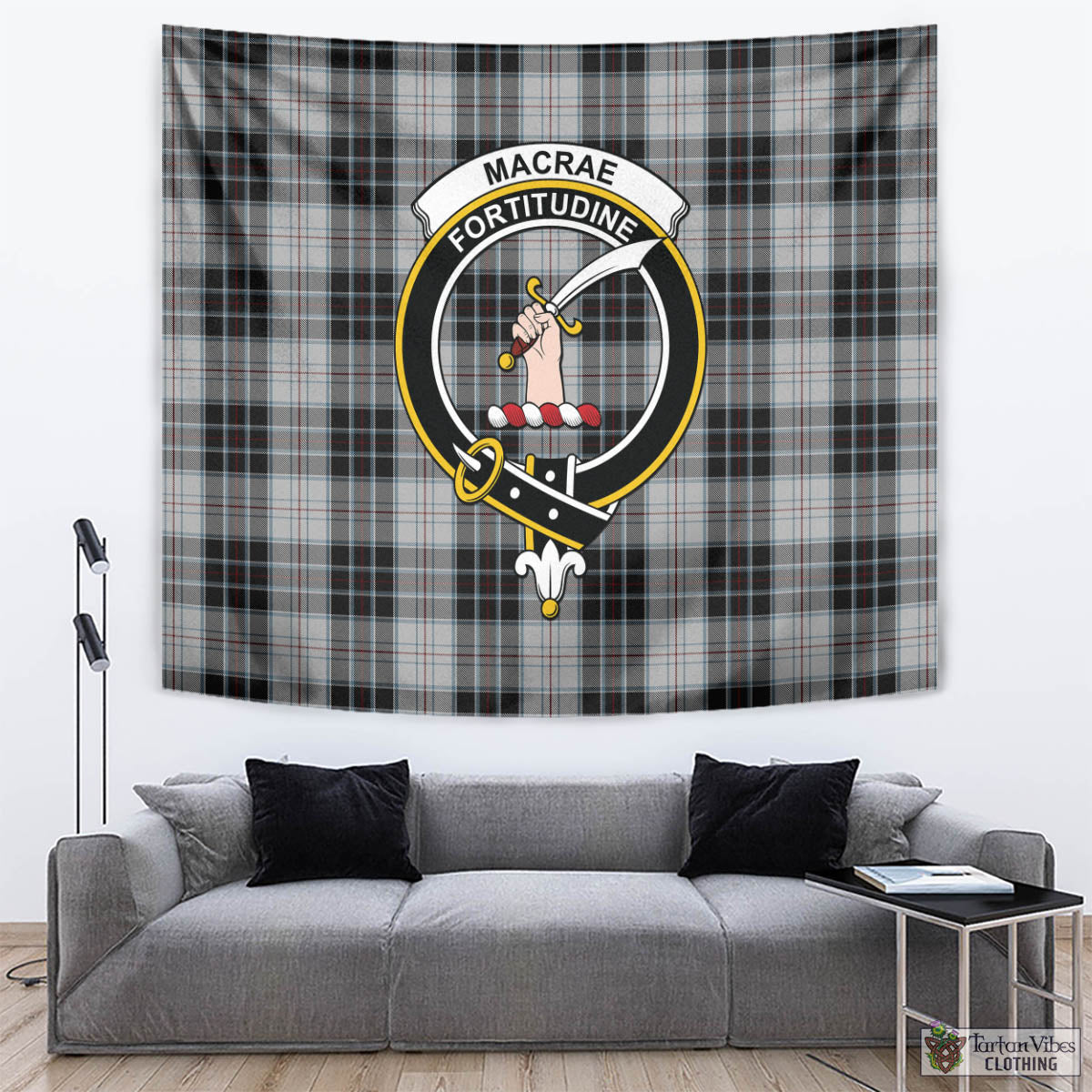 Tartan Vibes Clothing MacRae Dress Tartan Tapestry Wall Hanging and Home Decor for Room with Family Crest