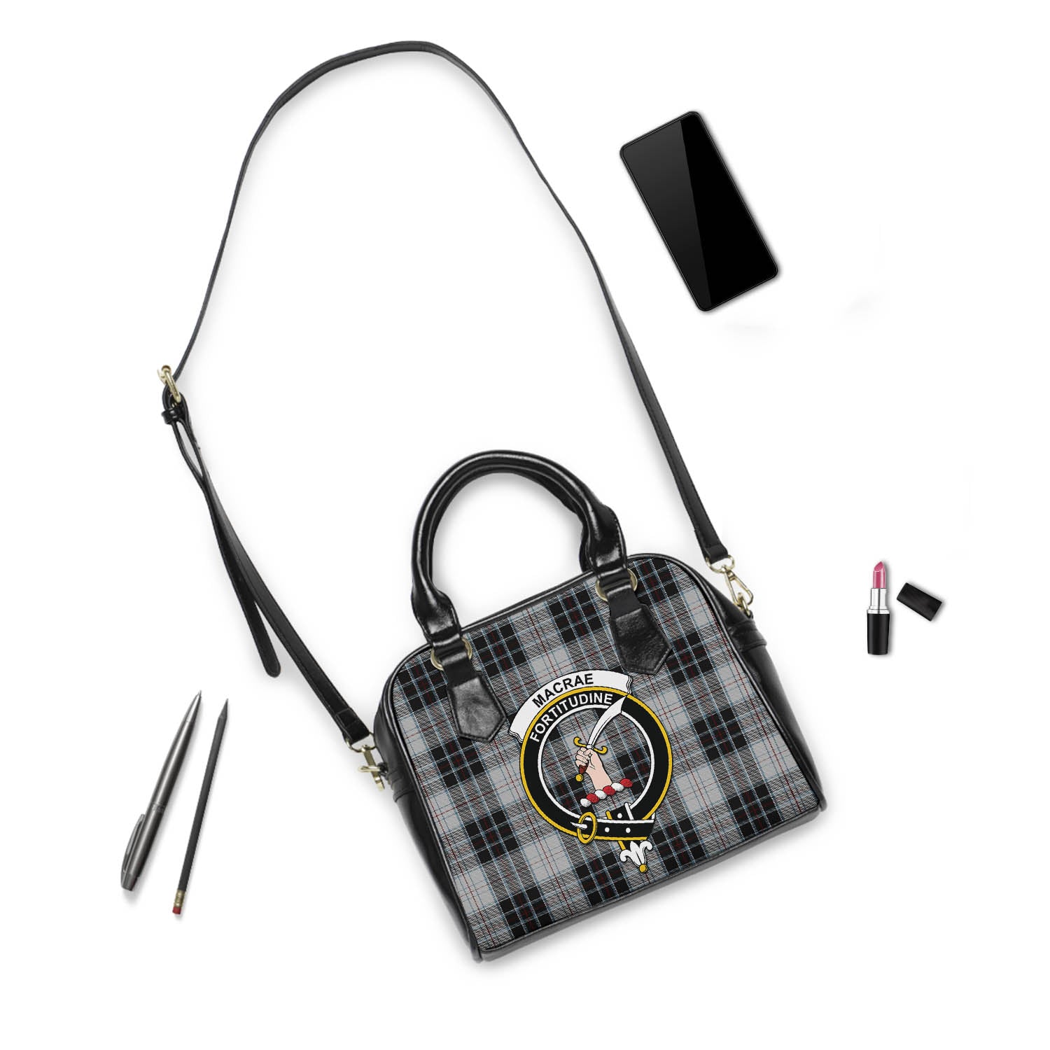 MacRae Dress Tartan Shoulder Handbags with Family Crest - Tartanvibesclothing