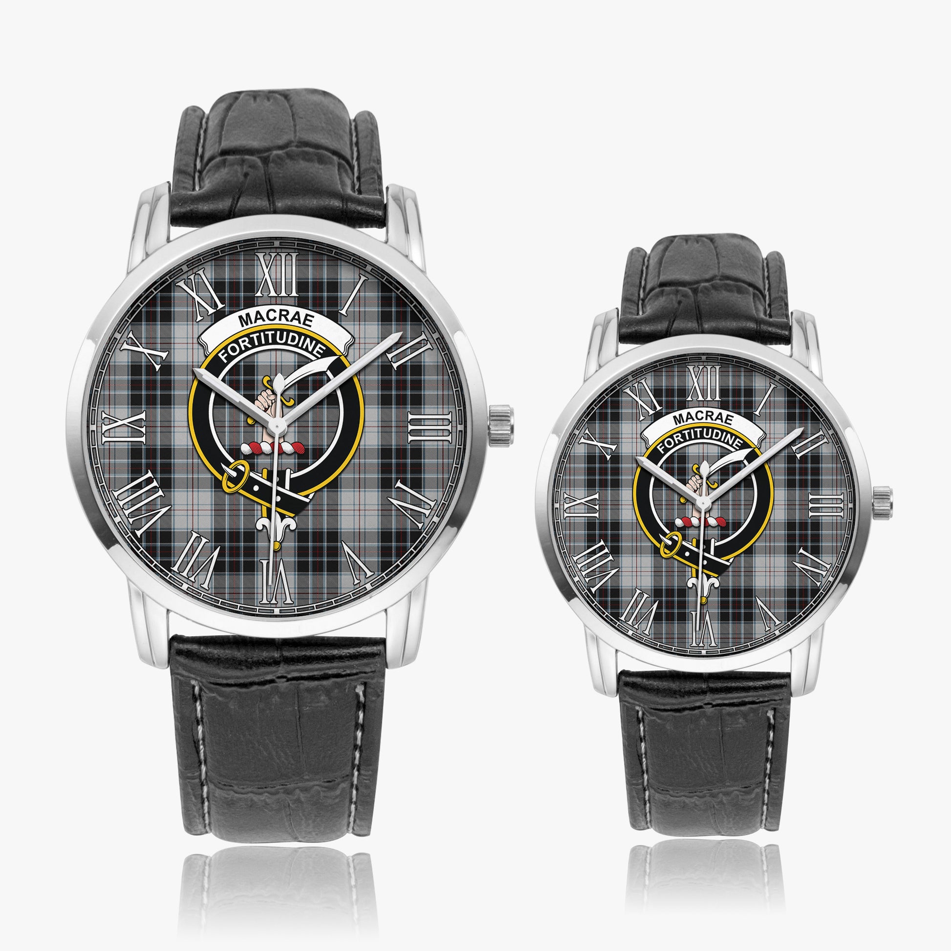 MacRae Dress Tartan Family Crest Leather Strap Quartz Watch - Tartanvibesclothing