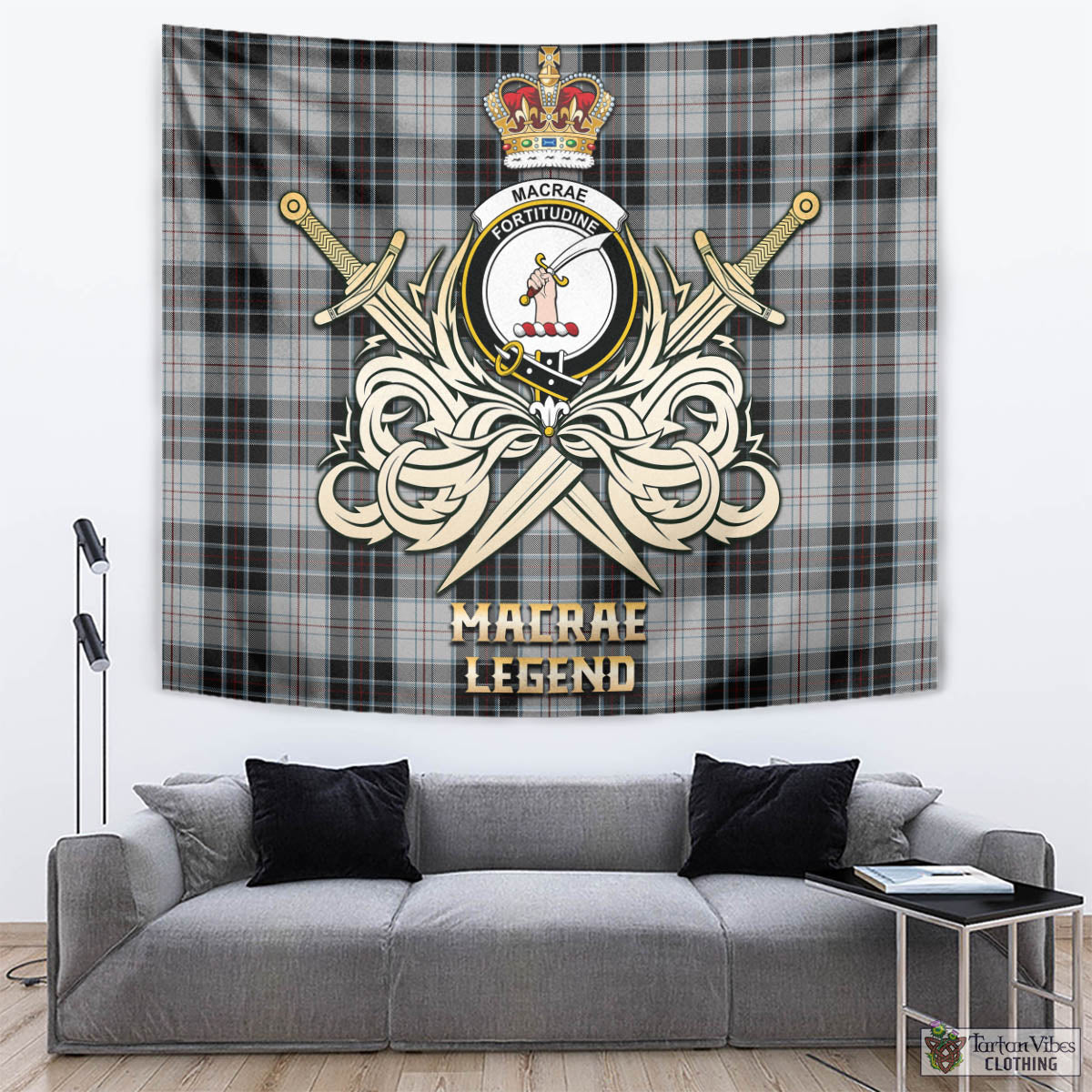 Tartan Vibes Clothing MacRae Dress Tartan Tapestry with Clan Crest and the Golden Sword of Courageous Legacy