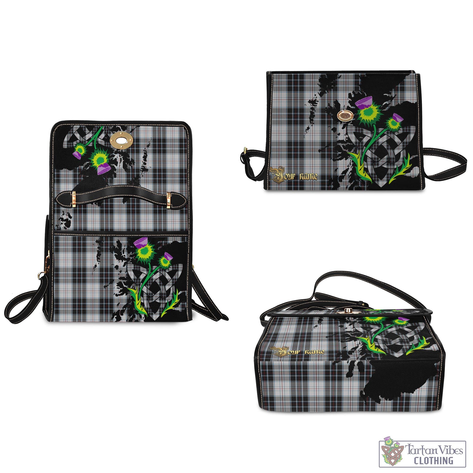 Tartan Vibes Clothing MacRae Dress Tartan Waterproof Canvas Bag with Scotland Map and Thistle Celtic Accents