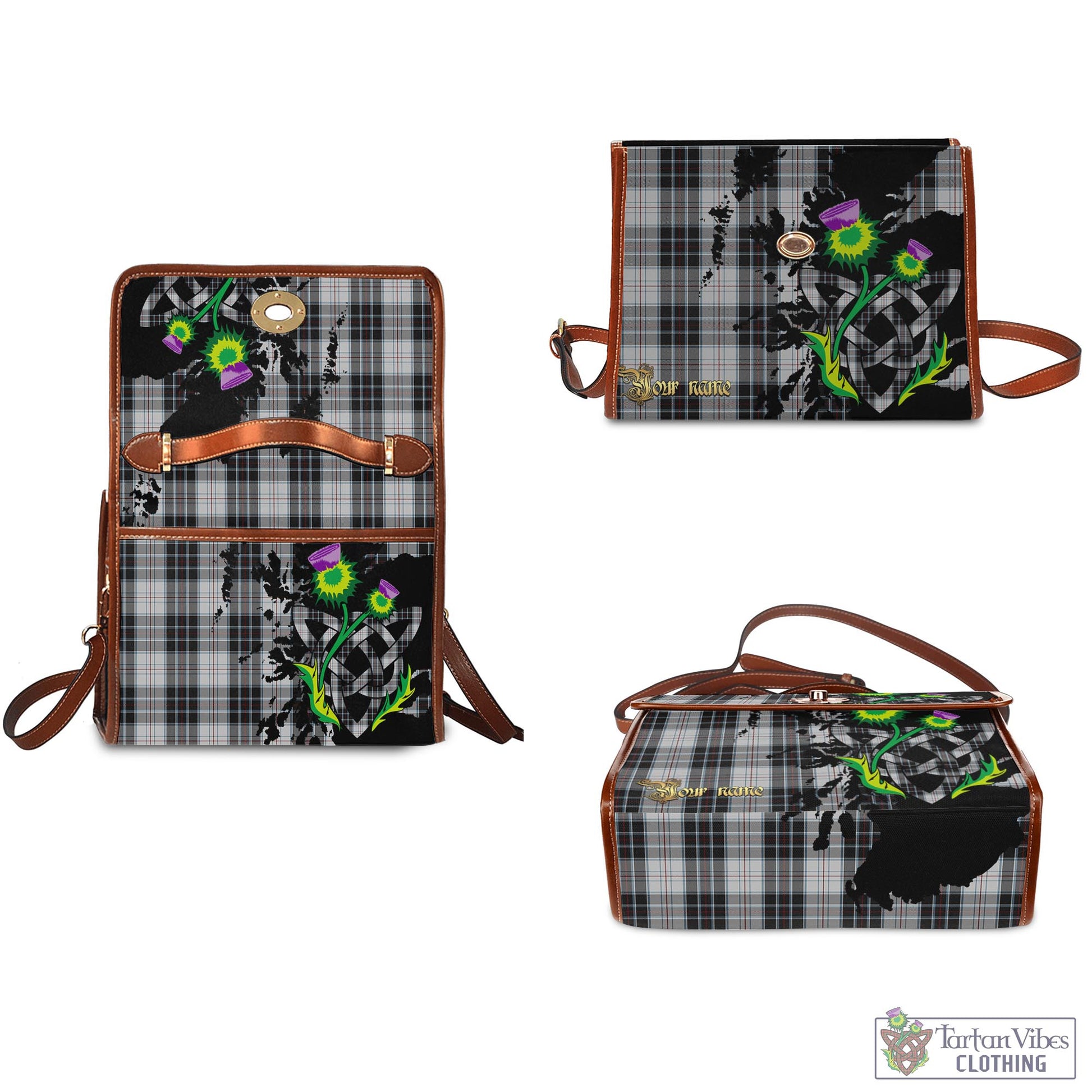 Tartan Vibes Clothing MacRae Dress Tartan Waterproof Canvas Bag with Scotland Map and Thistle Celtic Accents