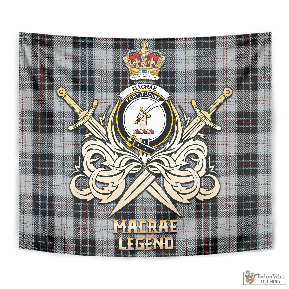 Tartan Vibes Clothing MacRae Dress Tartan Tapestry with Clan Crest and the Golden Sword of Courageous Legacy