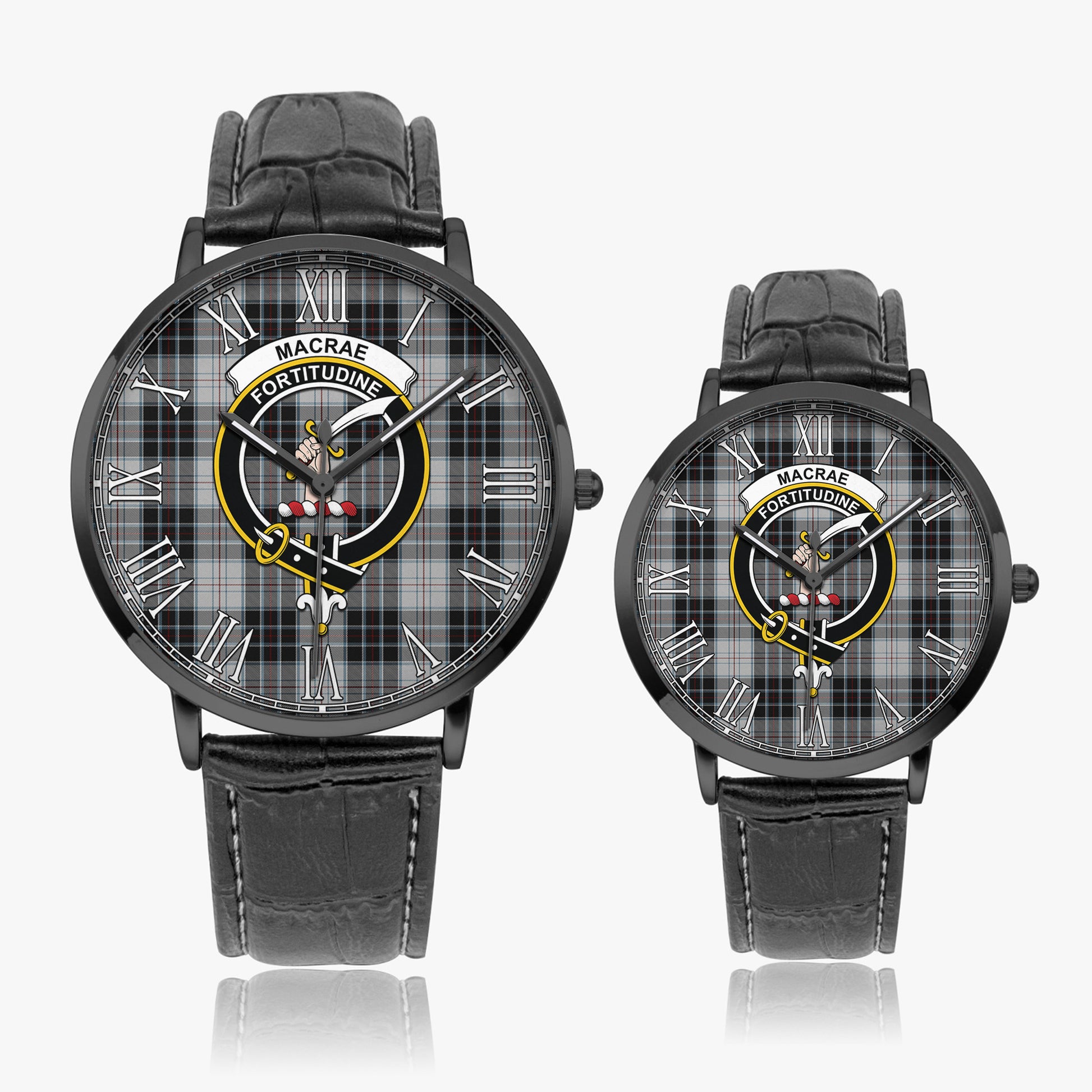 MacRae Dress Tartan Family Crest Leather Strap Quartz Watch - Tartanvibesclothing