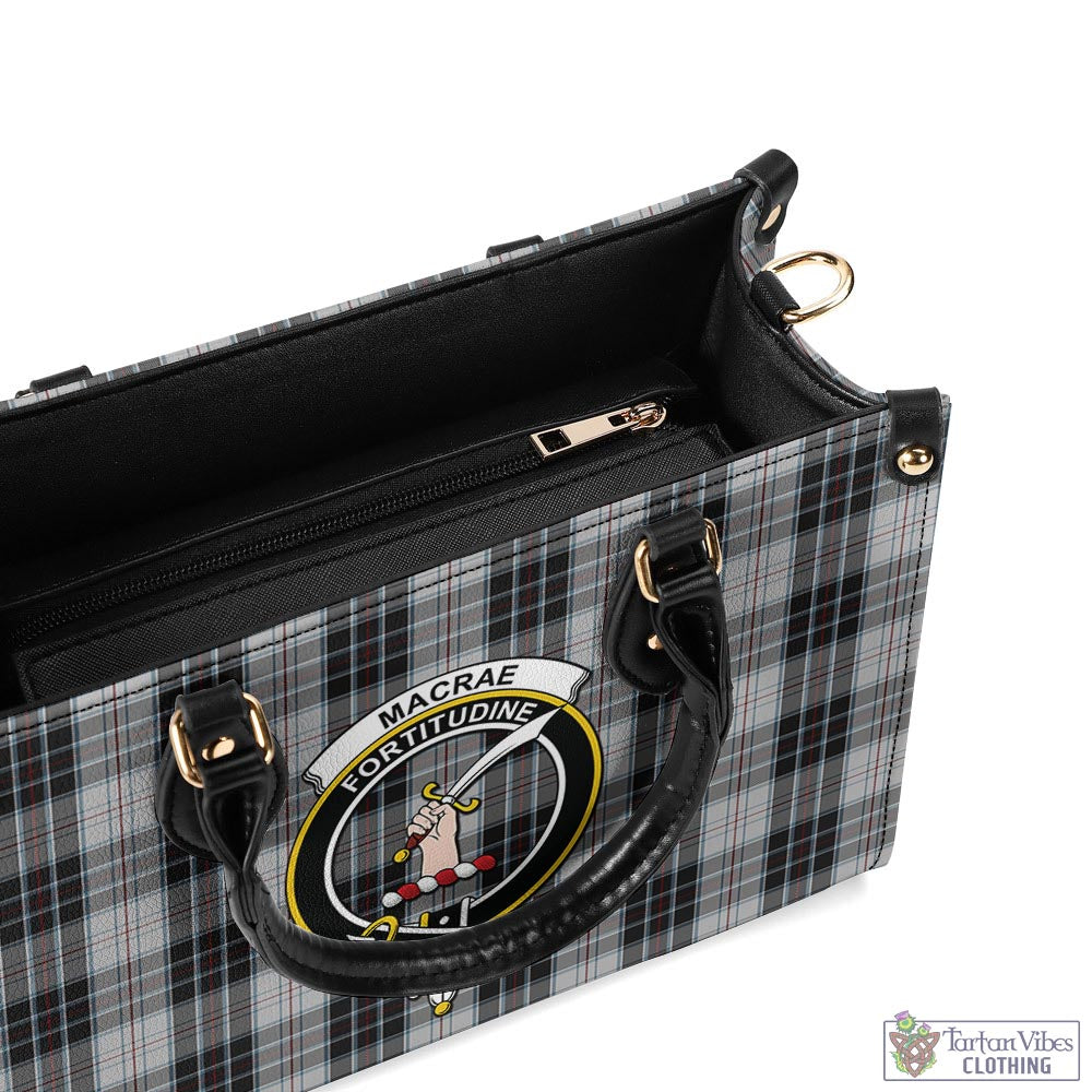 Tartan Vibes Clothing MacRae Dress Tartan Luxury Leather Handbags with Family Crest