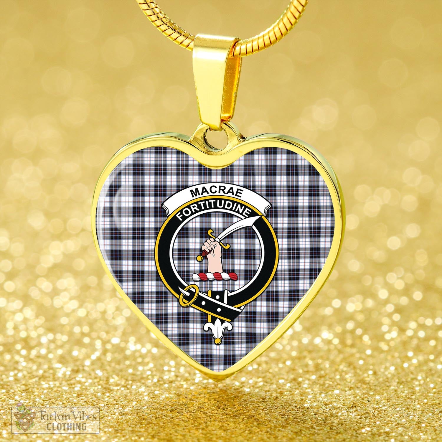 Tartan Vibes Clothing MacRae Dress Modern Tartan Heart Necklace with Family Crest