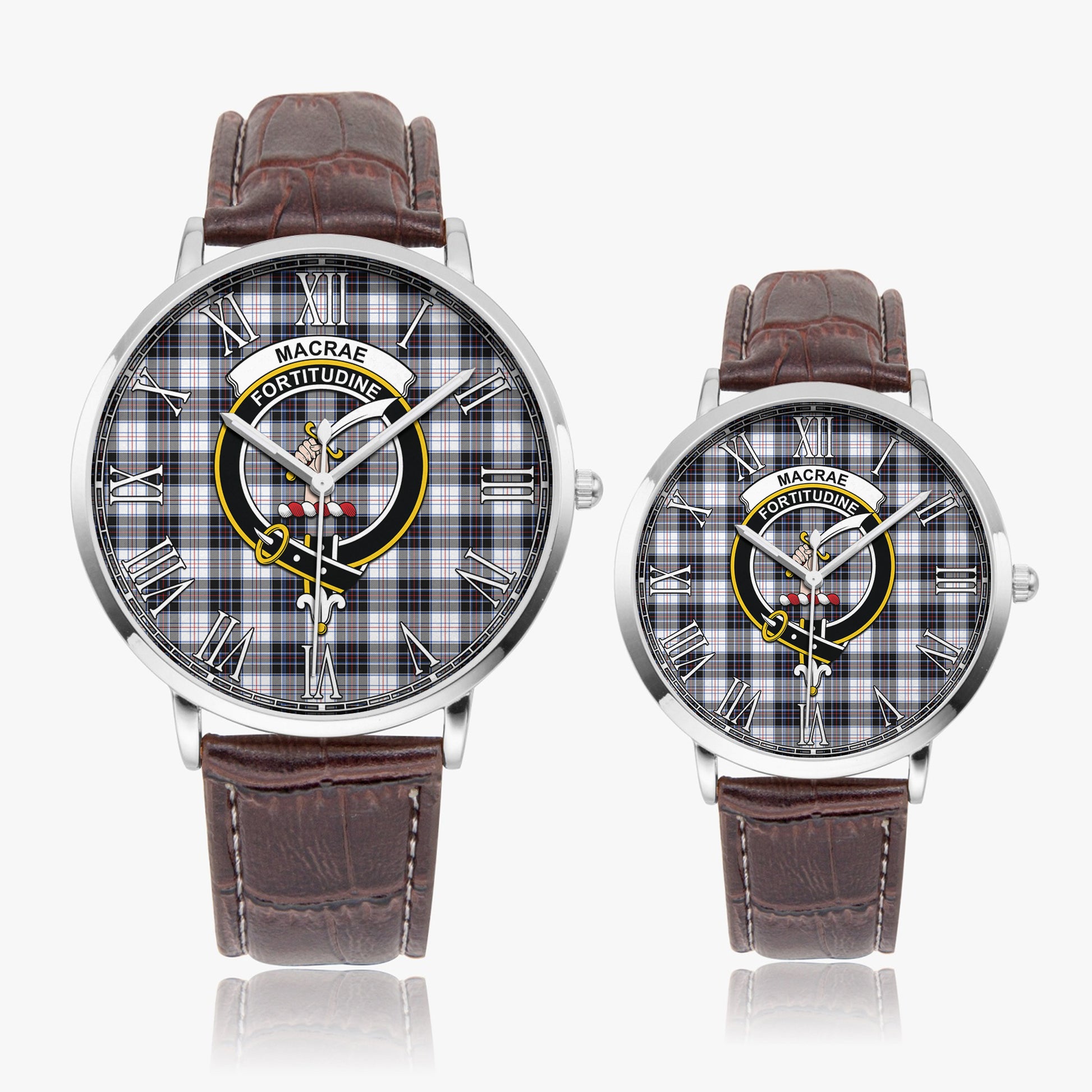 MacRae Dress Modern Tartan Family Crest Leather Strap Quartz Watch - Tartanvibesclothing