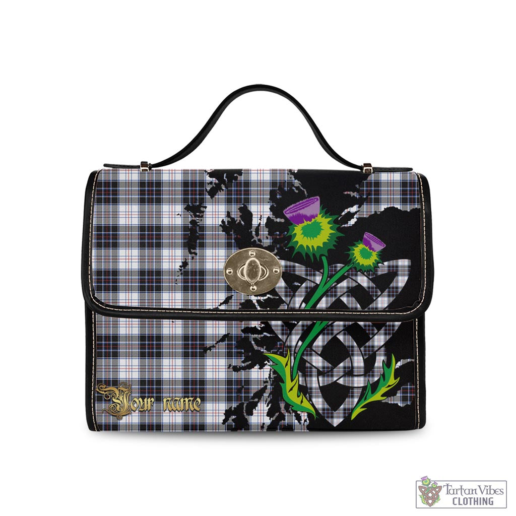 Tartan Vibes Clothing MacRae Dress Modern Tartan Waterproof Canvas Bag with Scotland Map and Thistle Celtic Accents