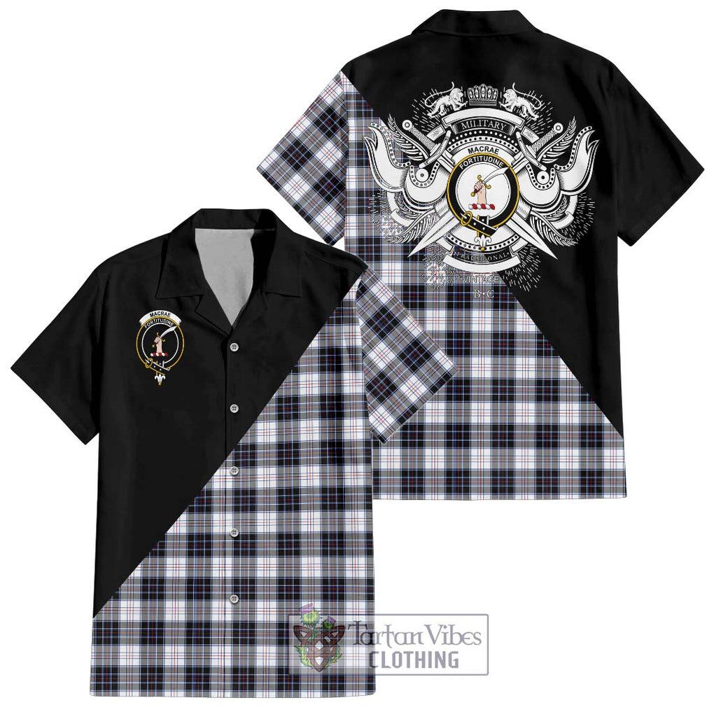 MacRae Dress Modern Tartan Short Sleeve Button Shirt with Family Crest and Military Logo Style Kid - Tartanvibesclothing Shop