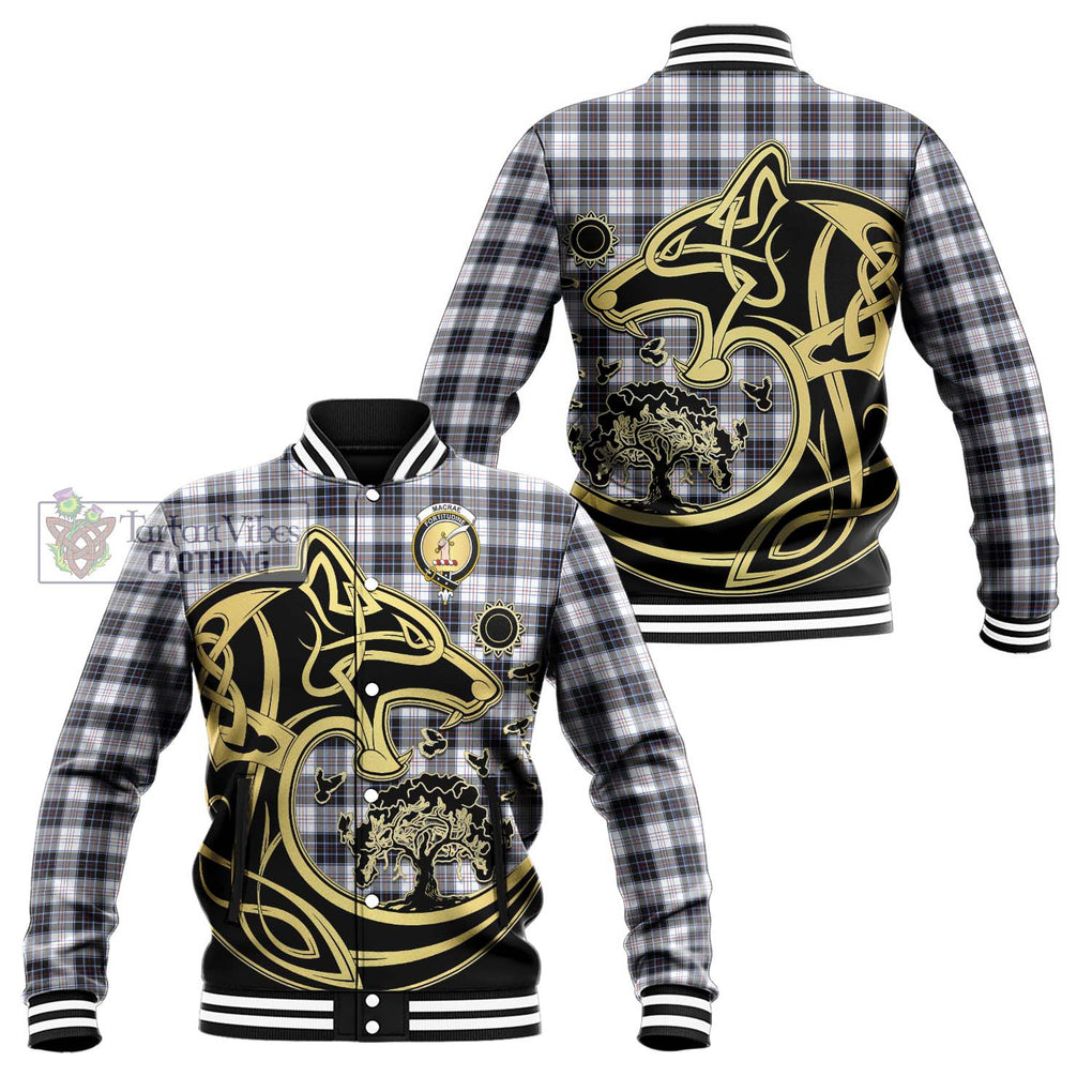 MacRae Dress Modern Tartan Baseball Jacket with Family Crest Celtic Wolf Style Unisex - Tartan Vibes Clothing