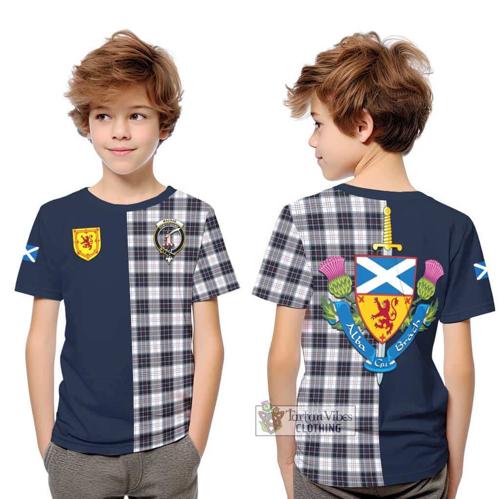 Tartan Vibes Clothing MacRae Dress Modern Tartan Kid T-Shirt with Scottish Lion Royal Arm Half Style