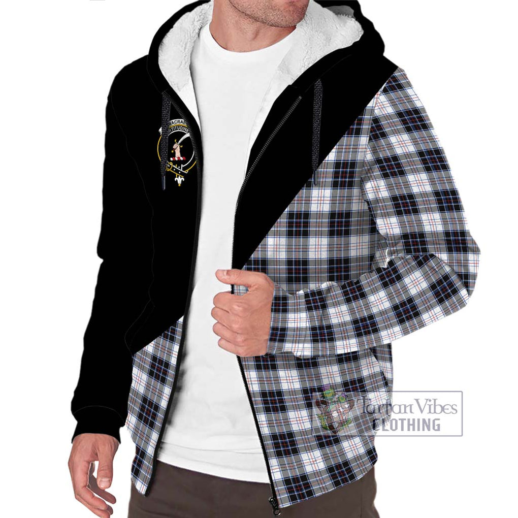 MacRae Dress Modern Tartan Sherpa Hoodie with Family Crest and Military Logo Style Unisex S - Tartanvibesclothing Shop