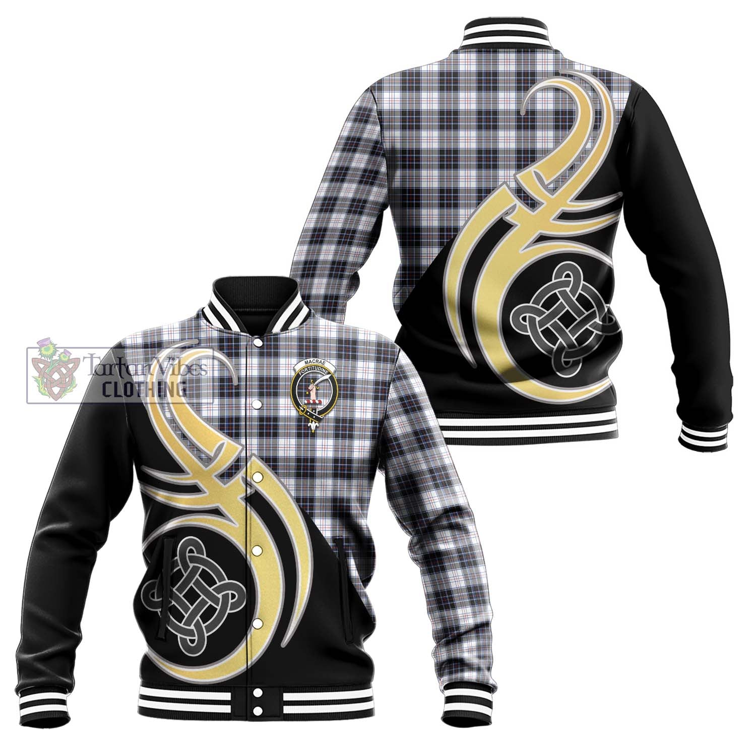 MacRae Dress Modern Tartan Baseball Jacket with Family Crest and Celtic Symbol Style Unisex - Tartan Vibes Clothing