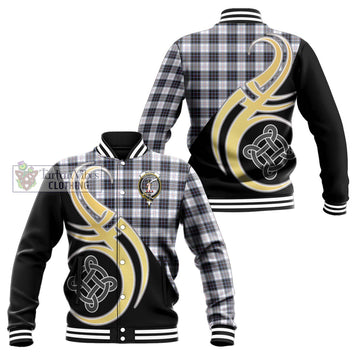 MacRae Dress Modern Tartan Baseball Jacket with Family Crest and Celtic Symbol Style