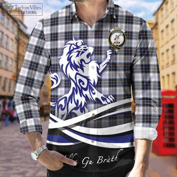 MacRae Dress Modern Tartan Long Sleeve Button Up Shirt with Alba Gu Brath Regal Lion Emblem