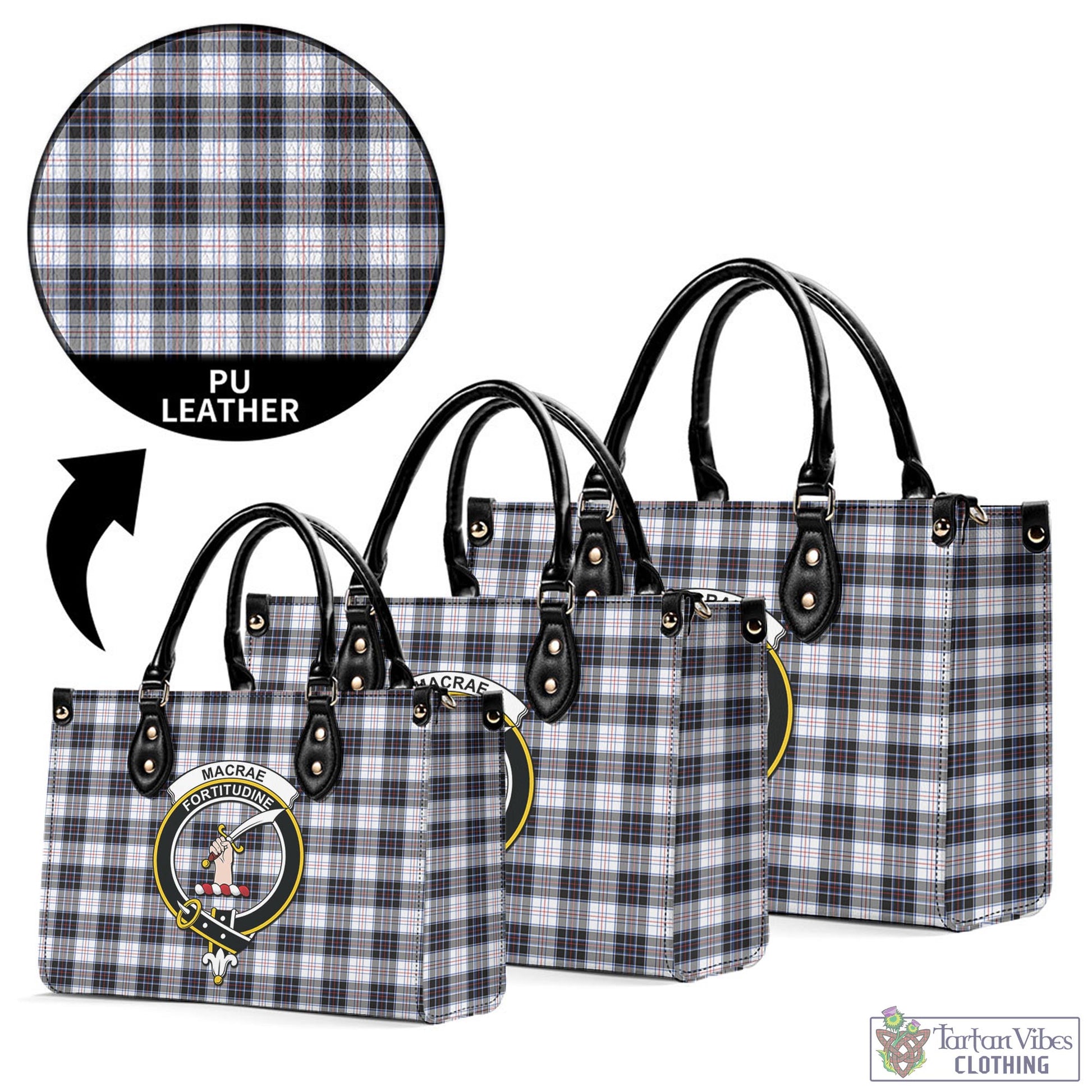 Tartan Vibes Clothing MacRae Dress Modern Tartan Luxury Leather Handbags with Family Crest