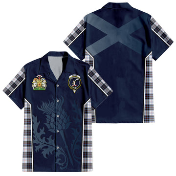 MacRae Dress Modern Tartan Short Sleeve Button Up Shirt with Family Crest and Scottish Thistle Vibes Sport Style