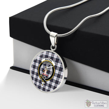 MacRae Dress Modern Tartan Circle Necklace with Family Crest