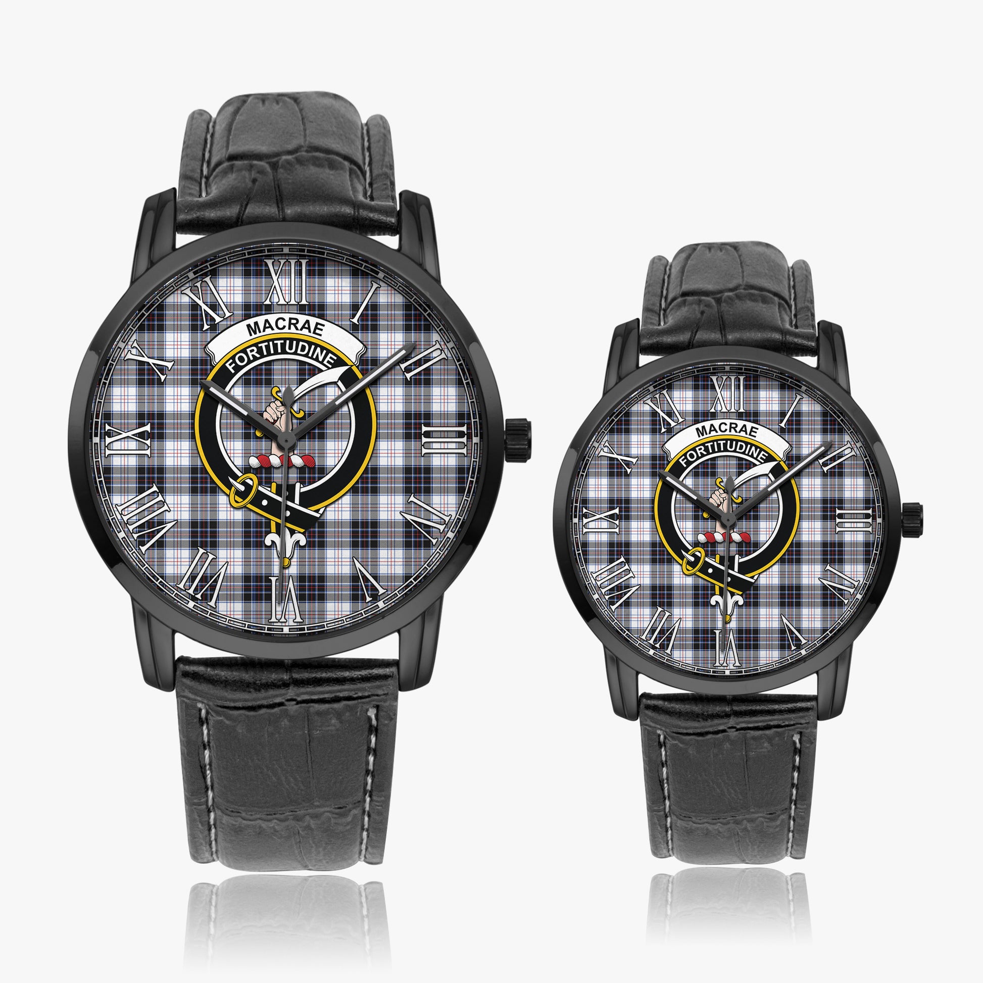 MacRae Dress Modern Tartan Family Crest Leather Strap Quartz Watch - Tartanvibesclothing