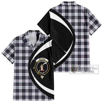 MacRae Dress Modern Tartan Short Sleeve Button Up with Family Crest Circle Style