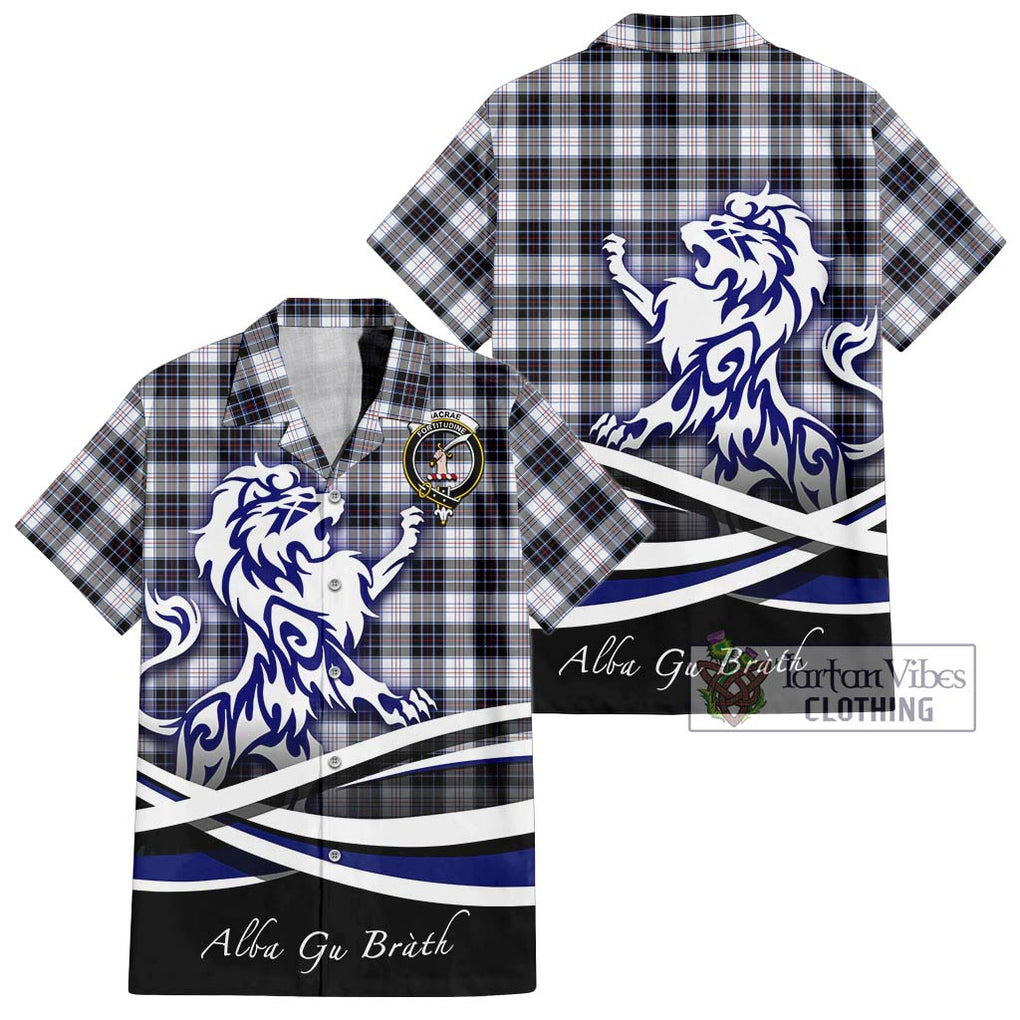 MacRae Dress Modern Tartan Short Sleeve Button Shirt with Alba Gu Brath Regal Lion Emblem Kid - Tartanvibesclothing Shop