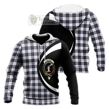 MacRae Dress Modern Tartan Knitted Hoodie with Family Crest Circle Style