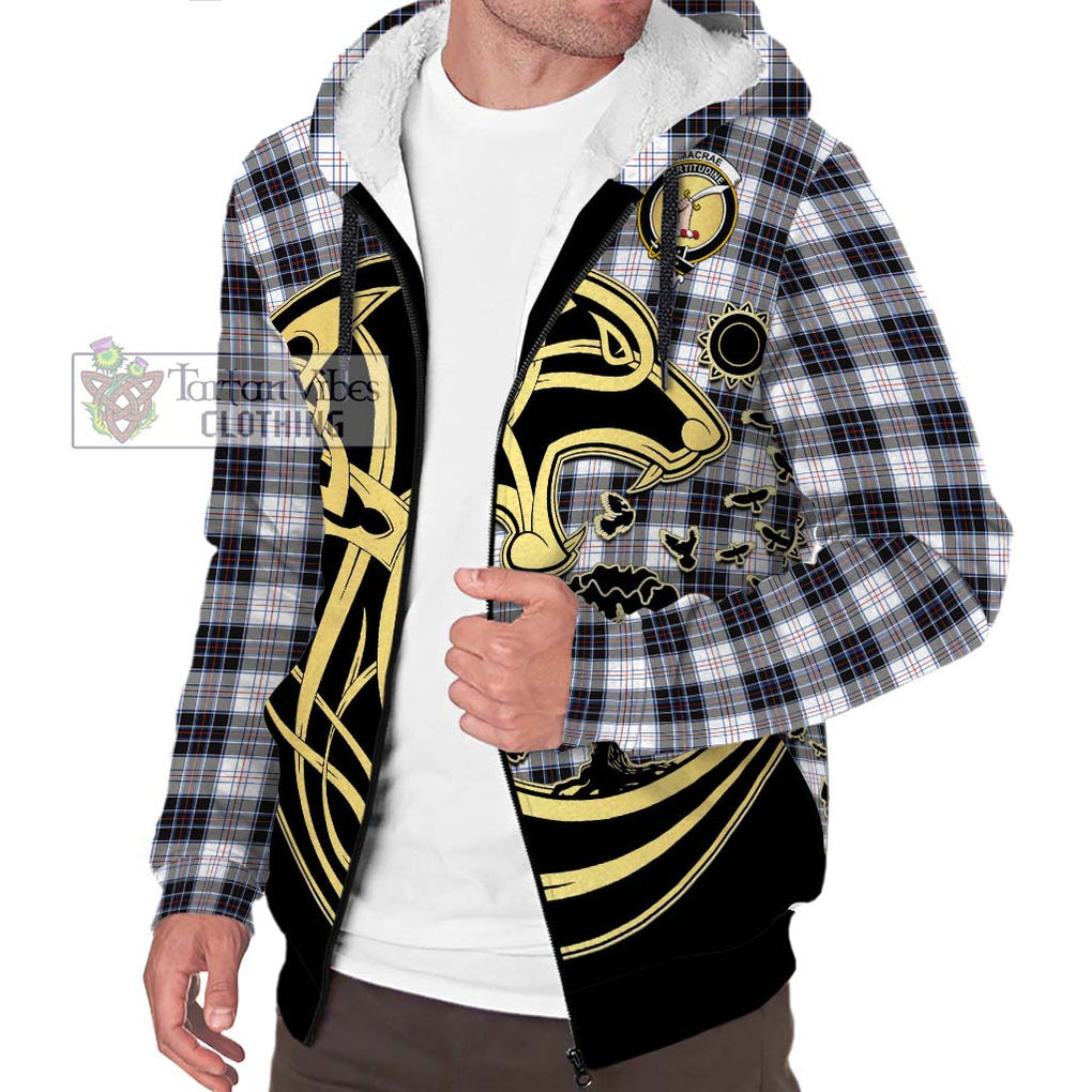 MacRae Dress Modern Tartan Sherpa Hoodie with Family Crest Celtic Wolf Style Unisex S - Tartan Vibes Clothing