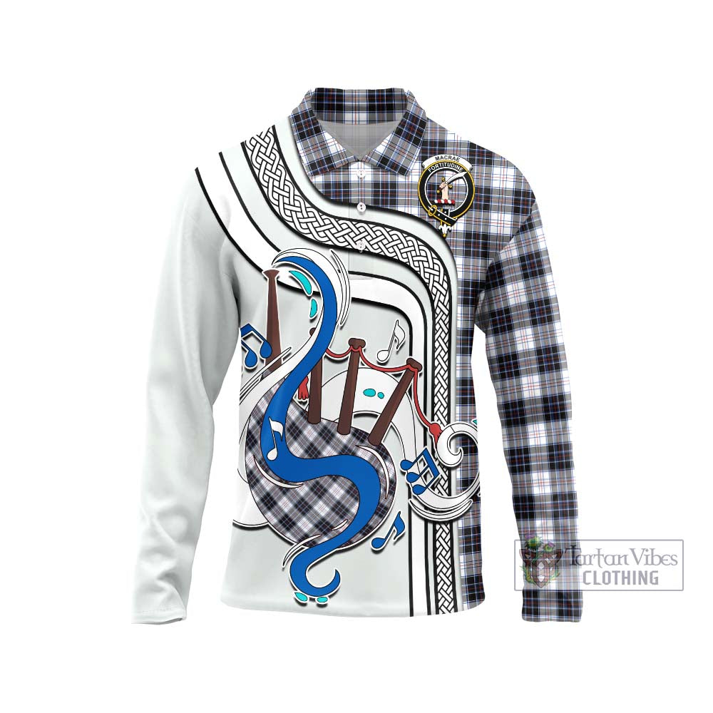 Tartan Vibes Clothing MacRae Dress Modern Tartan Long Sleeve Polo Shirt with Epic Bagpipe Style